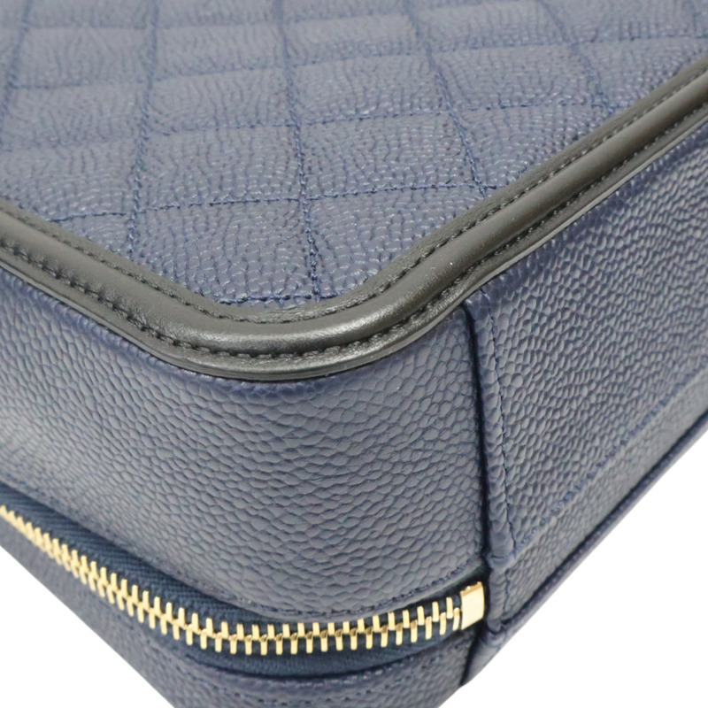 藍色 荔枝紋牛皮 化妝包 兩用包 金扣【CHANEL 香奈兒】 A93343-11