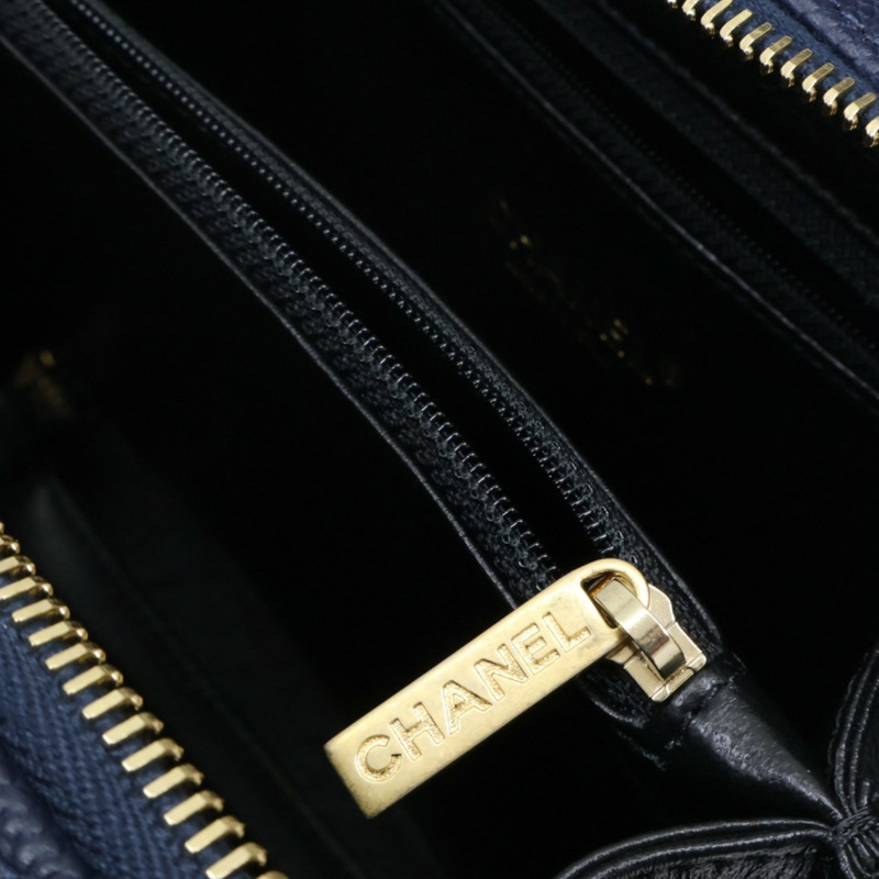 藍色 荔枝紋牛皮 化妝包 兩用包 金扣【CHANEL 香奈兒】 A93343-13