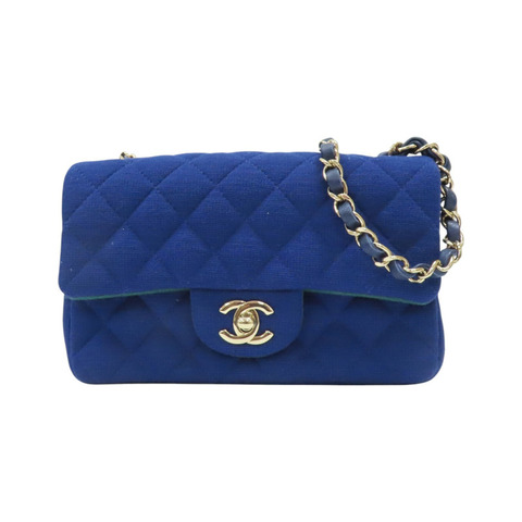 藍色棉質 COCO 20 肩背包 金扣 無卡【CHANEL 香奈兒】 A69900