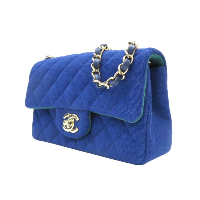藍色棉質 COCO 20 肩背包 金扣 無卡【CHANEL 香奈兒】 A69900-2