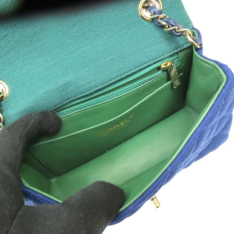 藍色棉質 COCO 20 肩背包 金扣 無卡【CHANEL 香奈兒】 A69900-4