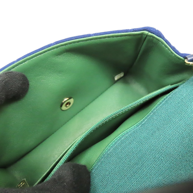 藍色棉質 COCO 20 肩背包 金扣 無卡【CHANEL 香奈兒】 A69900-5