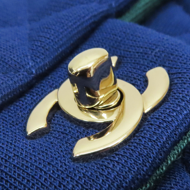 藍色棉質 COCO 20 肩背包 金扣 無卡【CHANEL 香奈兒】 A69900-6