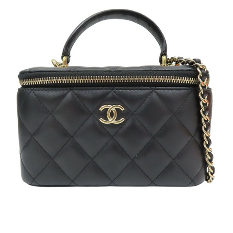 黑色 羊皮 Vanity Case 鏈帶肩背包 金釦【CHANEL 香奈兒】 AP2199