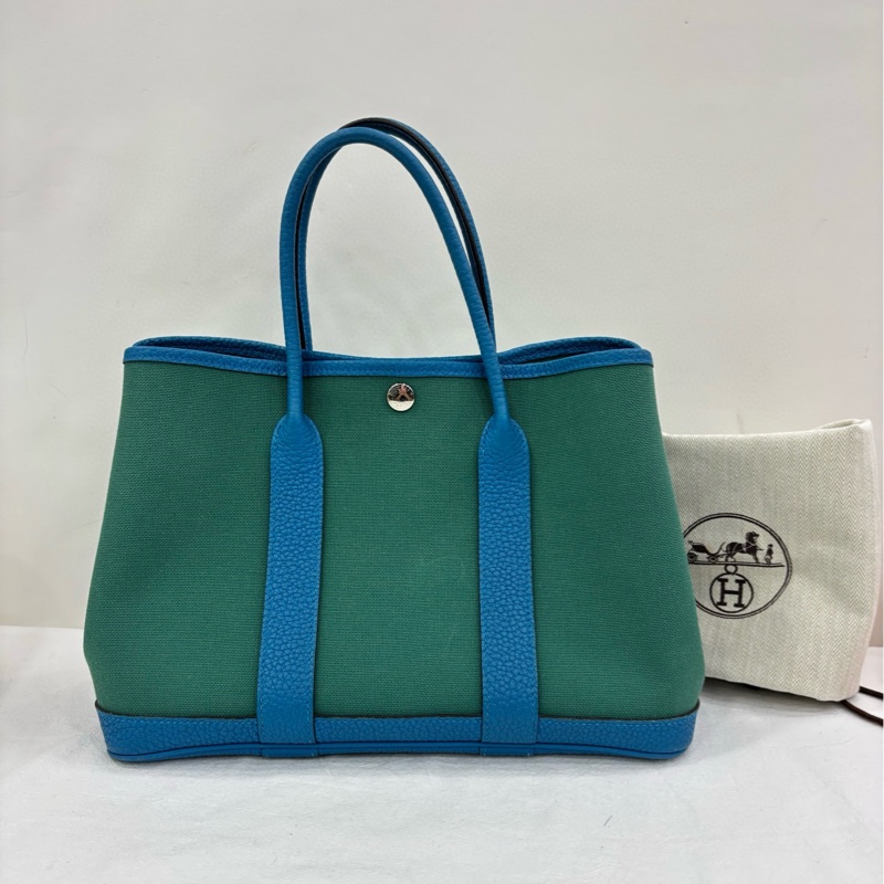 Hermes 愛馬仕garden party 帆布花園30 維羅納綠拼孔雀綠 A刻-0