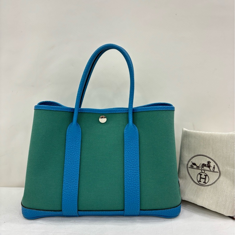 Hermes 愛馬仕garden party 帆布花園30 維羅納綠拼孔雀綠 A刻-1