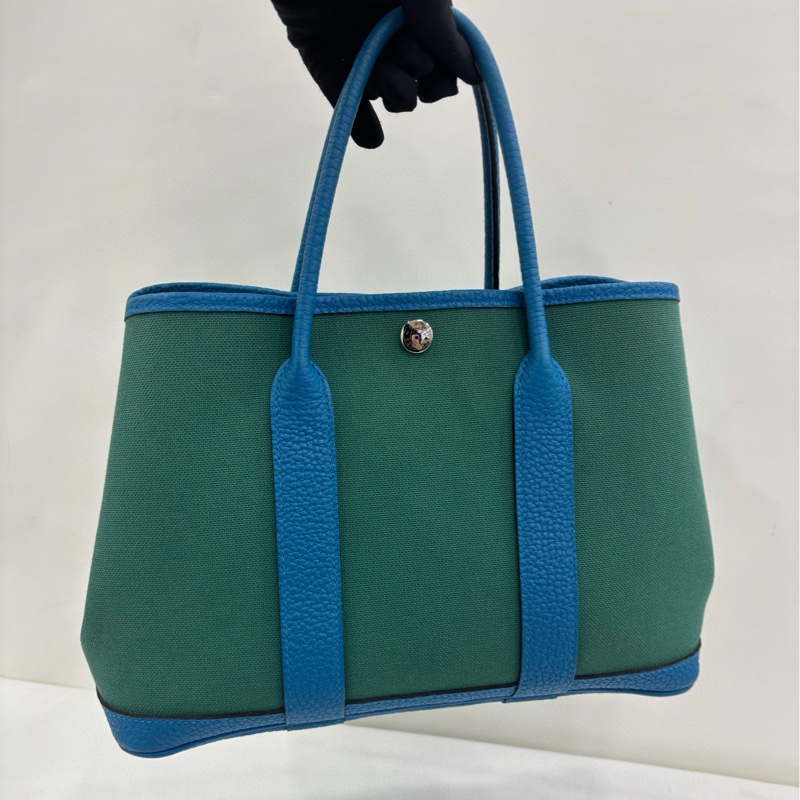 Hermes 愛馬仕garden party 帆布花園30 維羅納綠拼孔雀綠 A刻-5