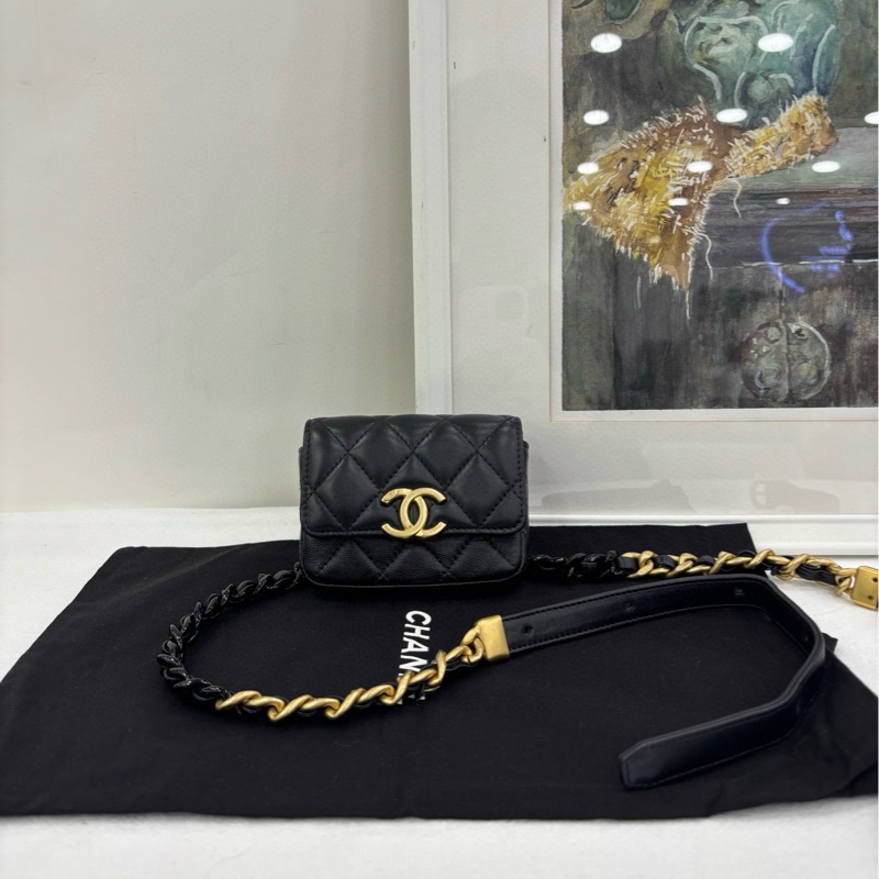 Chanel黑金22s粗鏈條超mini腰包胸包，31開，完美品相 沒卡-0