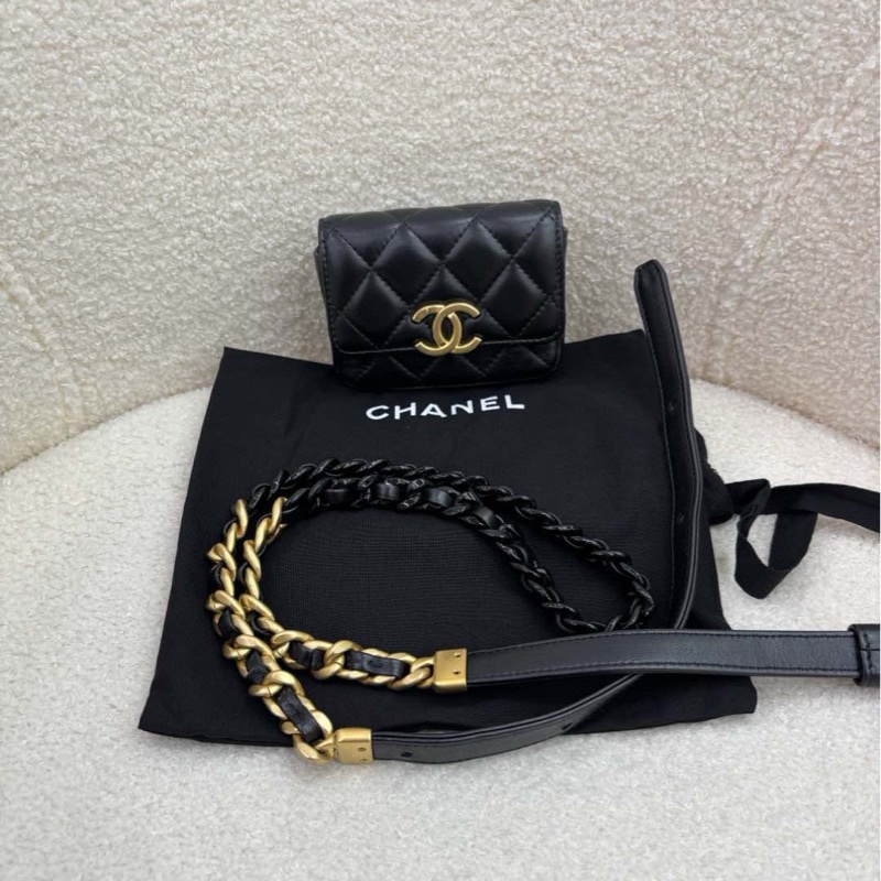 Chanel黑金22s粗鏈條超mini腰包胸包，31開，完美品相 沒卡-2