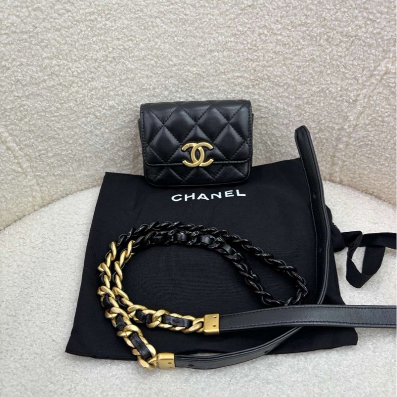 Chanel黑金22s粗鏈條超mini腰包胸包，31開，完美品相 沒卡-3