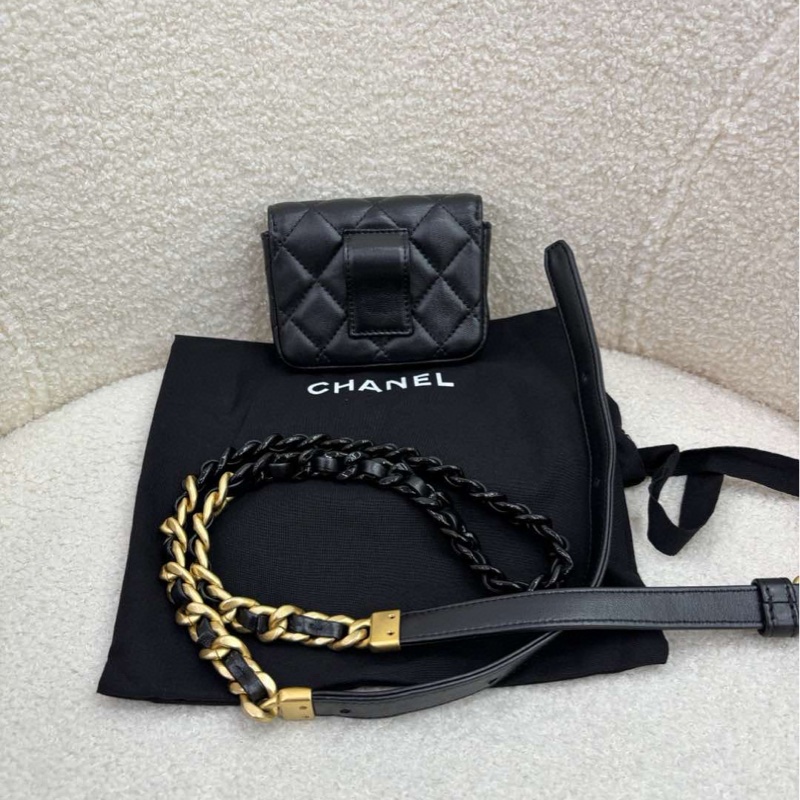 Chanel黑金22s粗鏈條超mini腰包胸包，31開，完美品相 沒卡-4