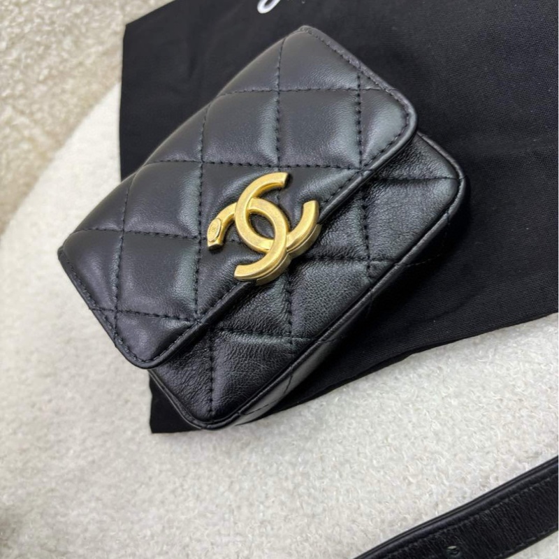 Chanel黑金22s粗鏈條超mini腰包胸包，31開，完美品相 沒卡-5