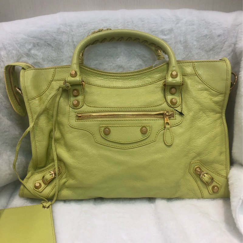 Balenciaga City黃色機車包 2way 細釘玫瑰金 XC117-0