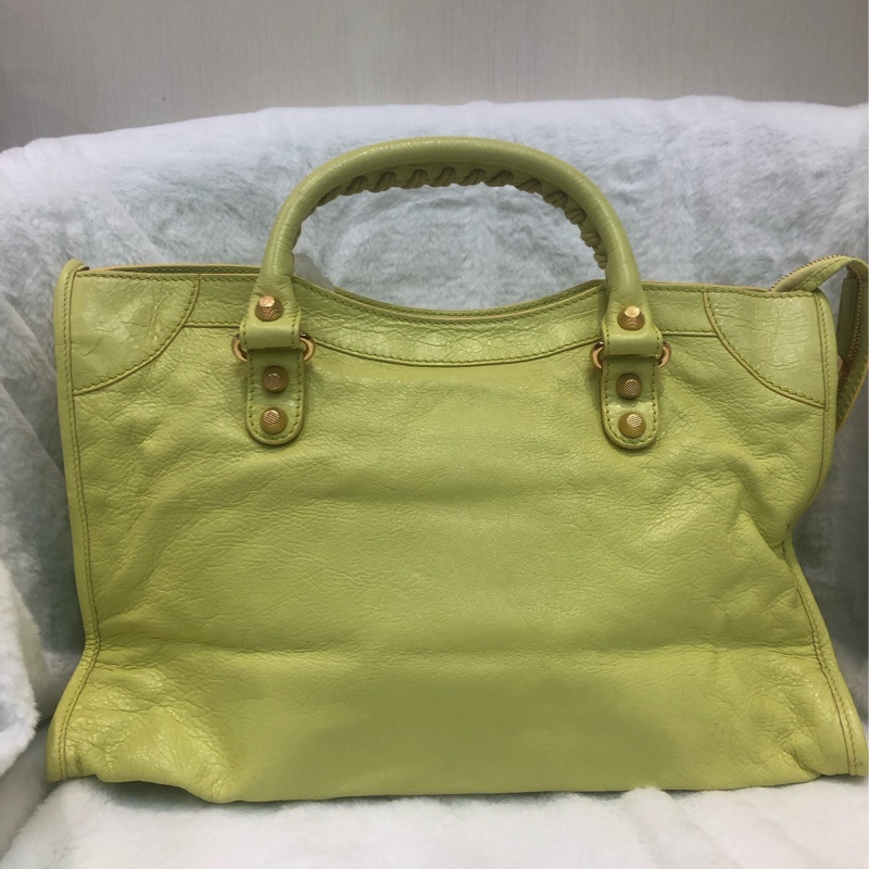 Balenciaga City黃色機車包 2way 細釘玫瑰金 XC117-1