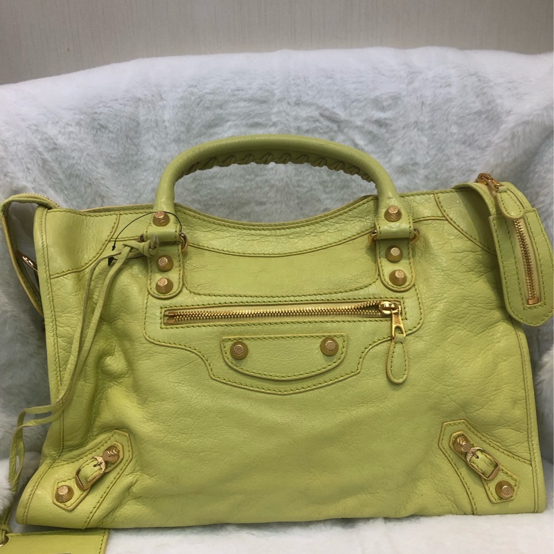 Balenciaga City黃色機車包 2way 細釘玫瑰金 XC117-10