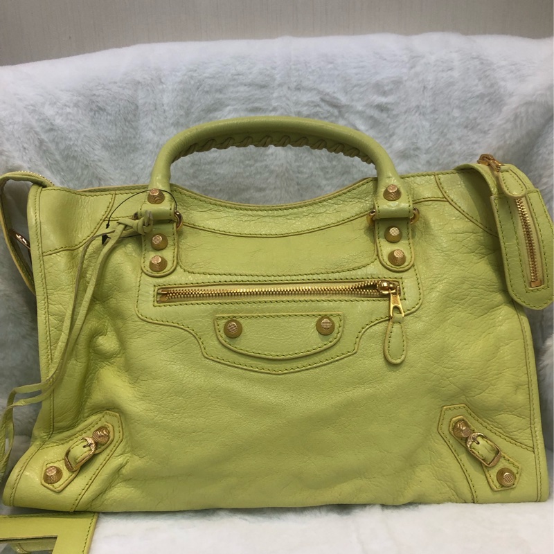 Balenciaga City黃色機車包 2way 細釘玫瑰金 XC117-11