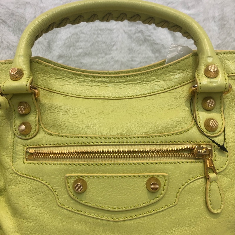Balenciaga City黃色機車包 2way 細釘玫瑰金 XC117-23