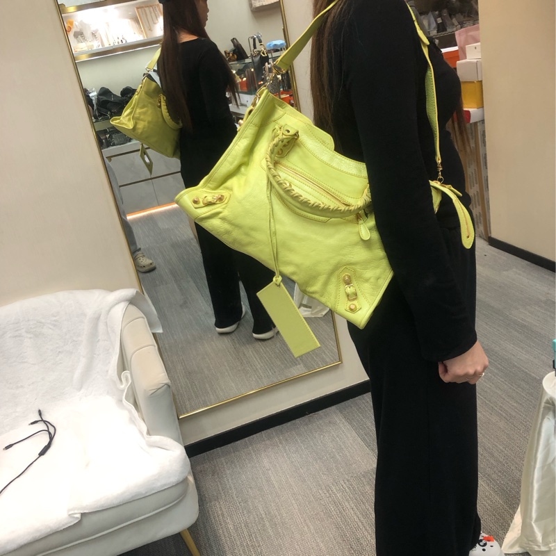 Balenciaga City黃色機車包 2way 細釘玫瑰金 XC117-12