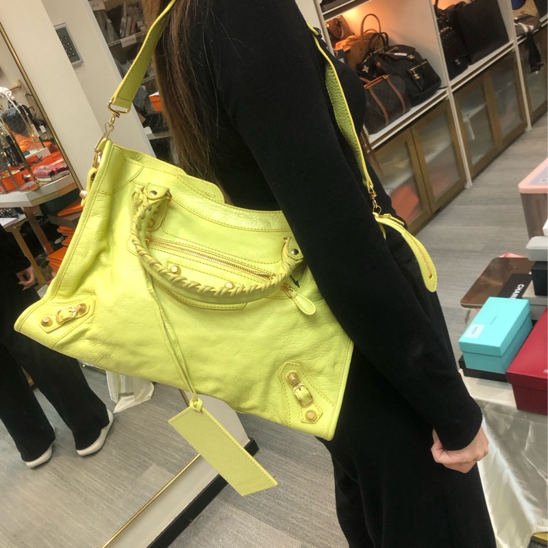 Balenciaga City黃色機車包 2way 細釘玫瑰金 XC117-13