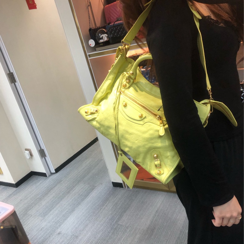 Balenciaga City黃色機車包 2way 細釘玫瑰金 XC117-15