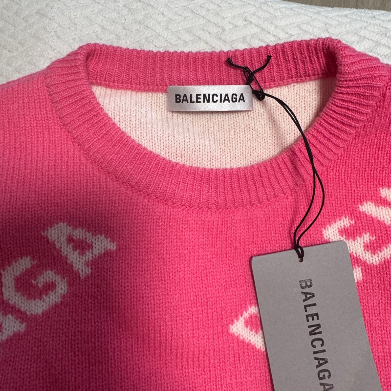 Balenciaga巴黎世家滿印字母圓領毛衣 女款 粉紅色-4