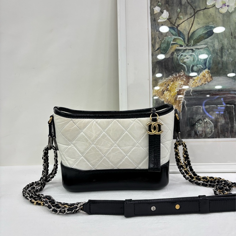 Chanel香奈兒 熊貓黑白拼色菱格紋小號流浪包 26開 有購證-1