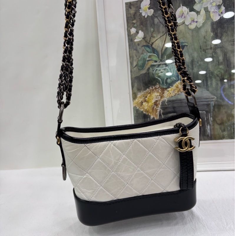 Chanel香奈兒 熊貓黑白拼色菱格紋小號流浪包 26開 有購證-5