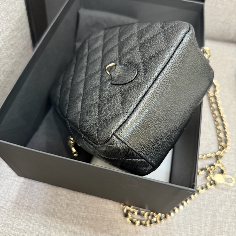 「M.Y精品」 Chanel 小香 膠膜在小書包 後背包  手提包 荔枝黑淡金釦-7