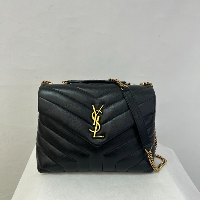 YSL黑牛皮金釦Lou Lou 金鍊側背包-0