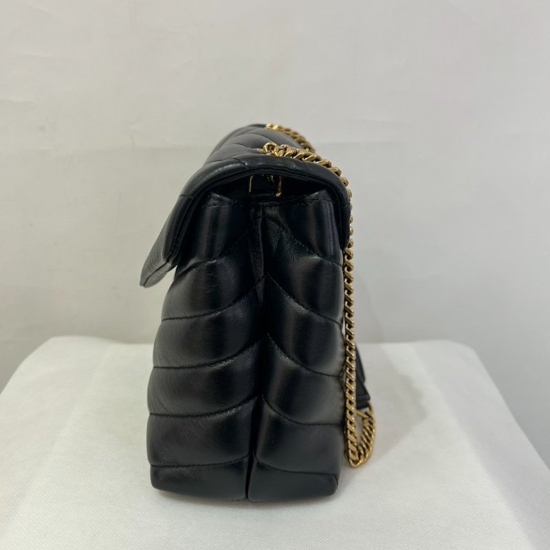 YSL黑牛皮金釦Lou Lou 金鍊側背包-2