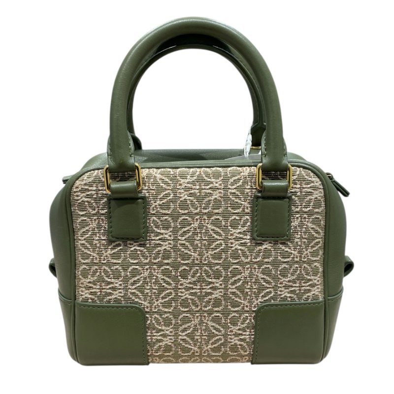 LOEWE 羅威 AMAZONA 19 方形包 刺繡帆布 綠色 金釦-2