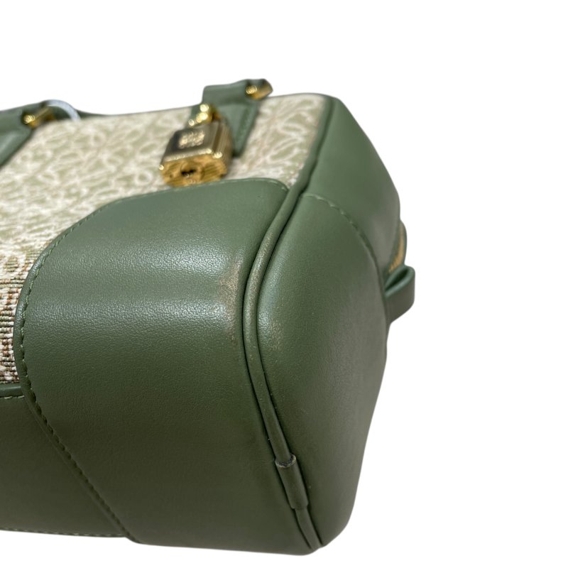 LOEWE 羅威 AMAZONA 19 方形包 刺繡帆布 綠色 金釦-7