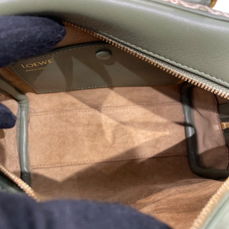 LOEWE 羅威 AMAZONA 19 方形包 刺繡帆布 綠色 金釦-11