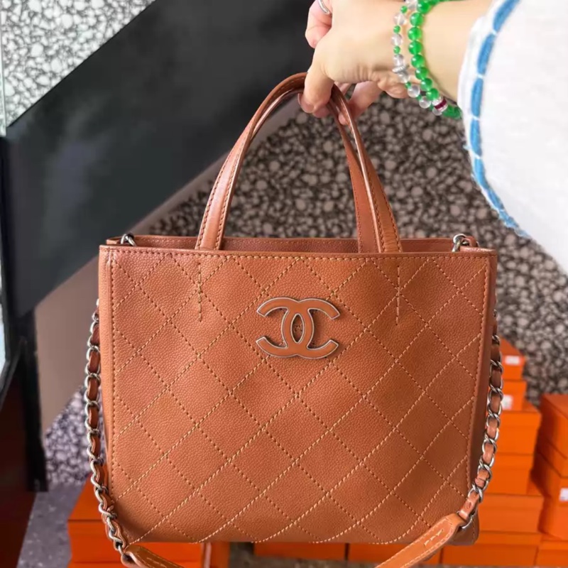 Chanel 荔枝皮 楓葉焦糖色tote-0