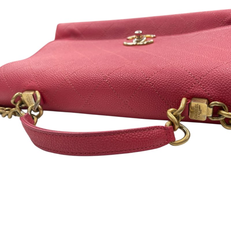 CHANEL 香奈兒 鏈條側背包 荔枝皮 桃粉色 金釦-9