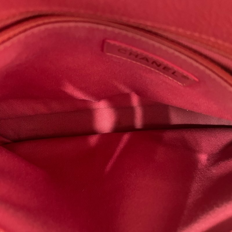 CHANEL 香奈兒 鏈條側背包 荔枝皮 桃粉色 金釦-11