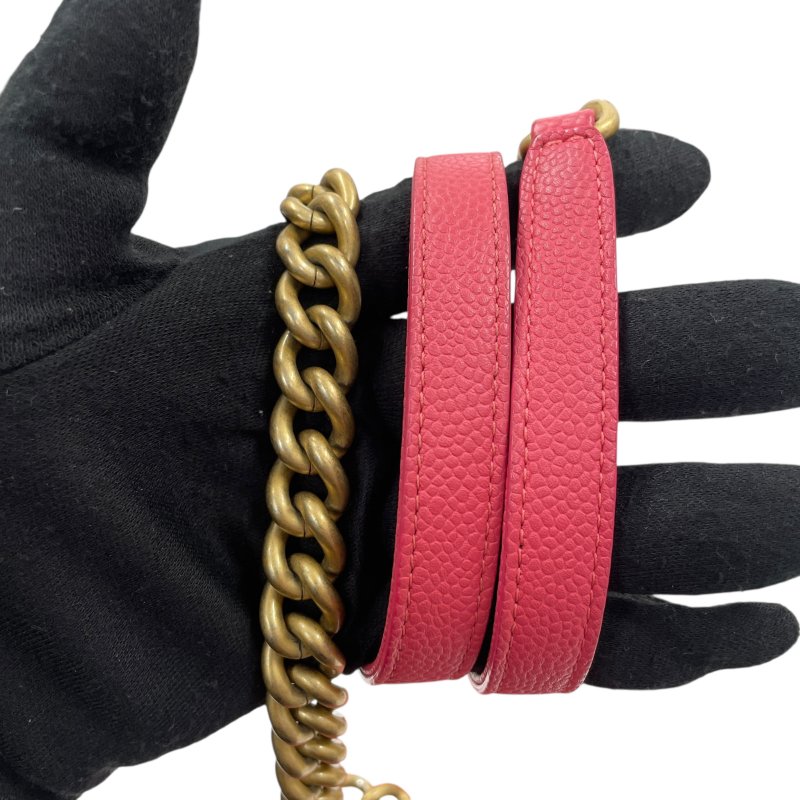 CHANEL 香奈兒 鏈條側背包 荔枝皮 桃粉色 金釦-13