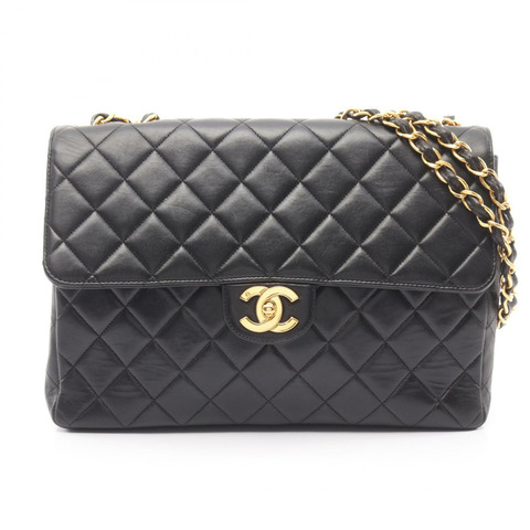 香奈兒 (CHANEL) Jumbo Matelasse 30 單翻蓋鏈條肩背包，羊皮材質，黑色，二手，金色五金
