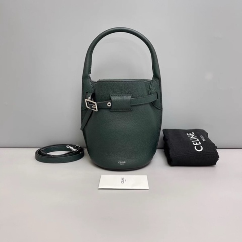 Celine賽琳 新標nano墨綠色牛皮荔枝紋水桶包