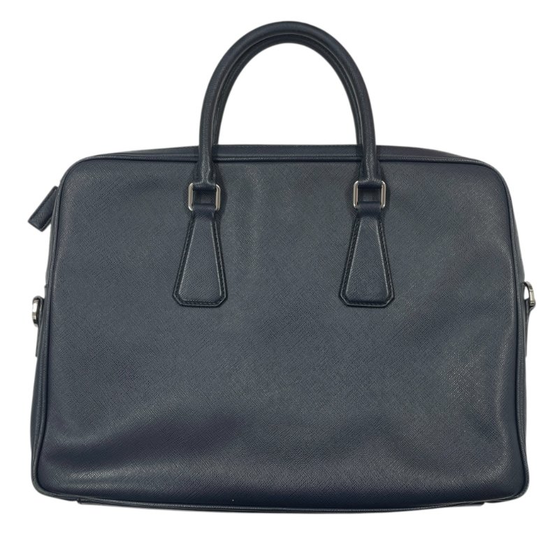 PRADA 普拉達 公事包 皮革 深藍色 銀釦 無背帶-1