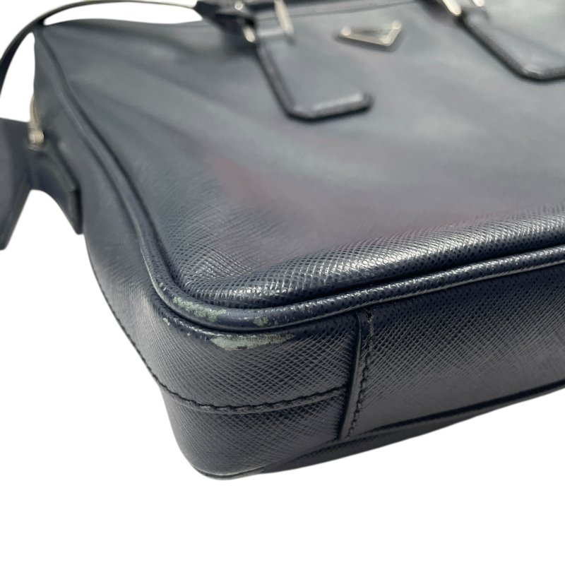 PRADA 普拉達 公事包 皮革 深藍色 銀釦 無背帶-5