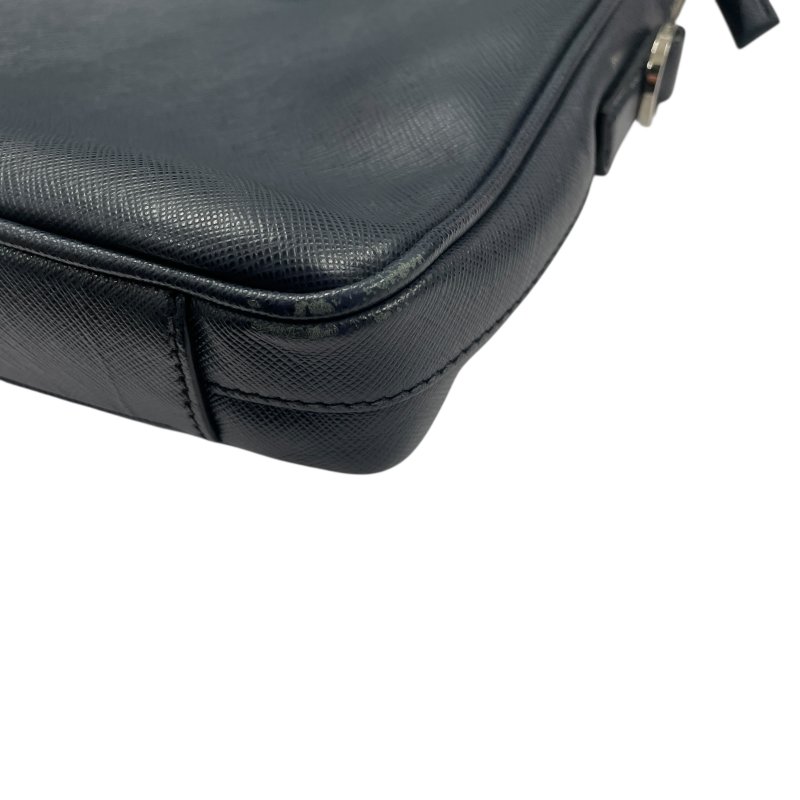 PRADA 普拉達 公事包 皮革 深藍色 銀釦 無背帶-6