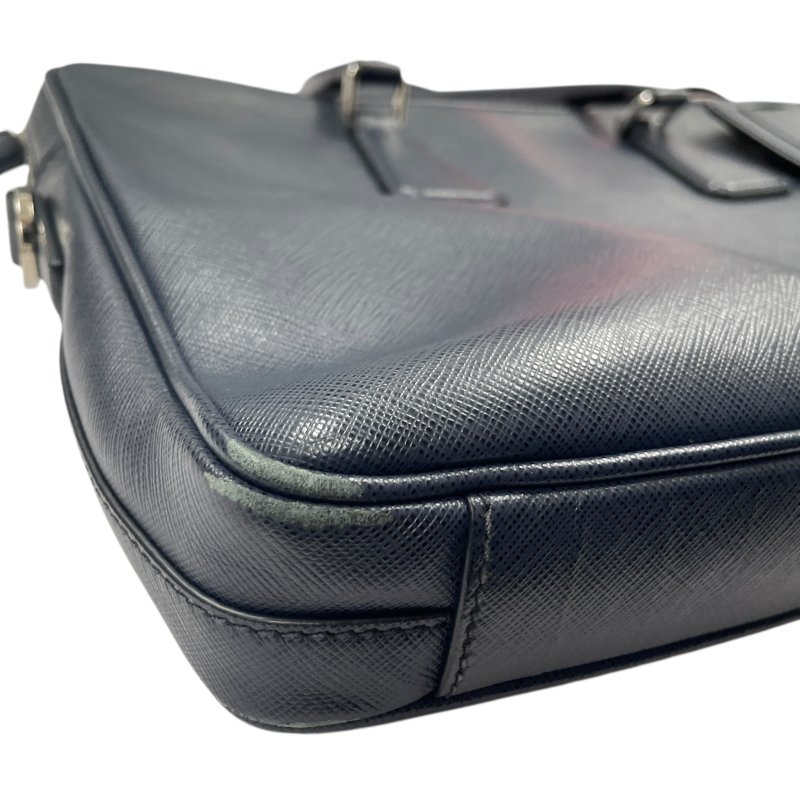 PRADA 普拉達 公事包 皮革 深藍色 銀釦 無背帶-7