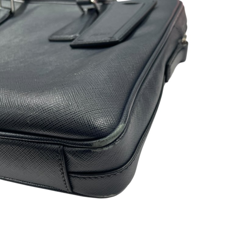 PRADA 普拉達 公事包 皮革 深藍色 銀釦 無背帶-8