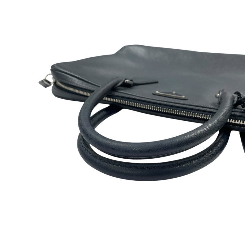 PRADA 普拉達 公事包 皮革 深藍色 銀釦 無背帶-9