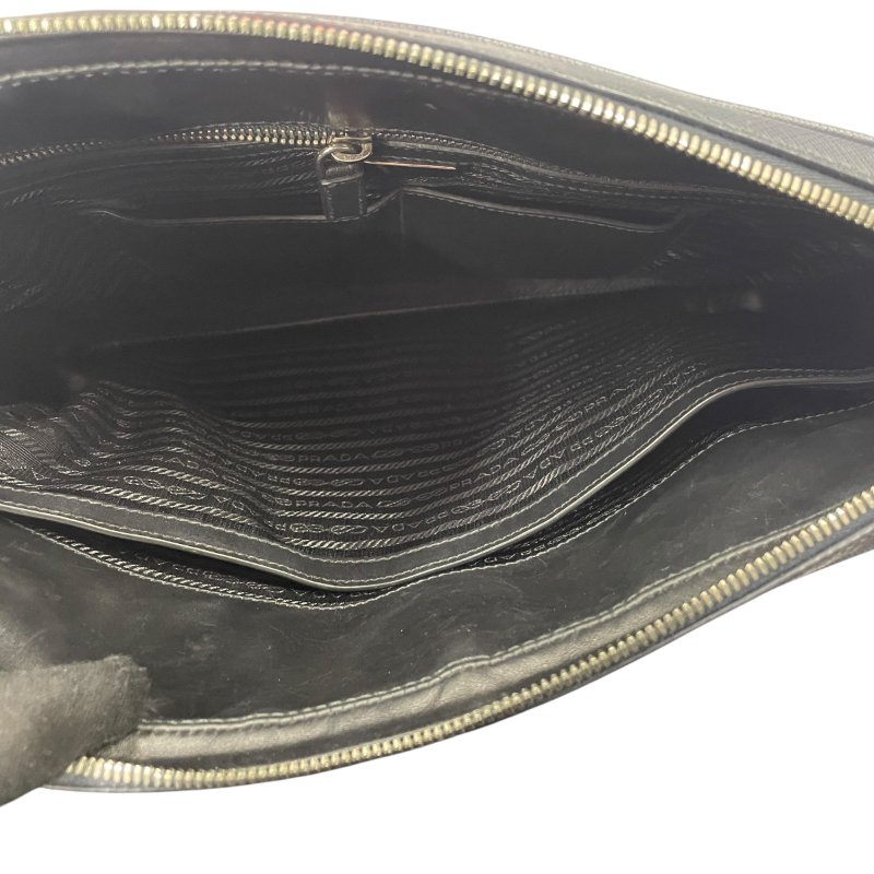 PRADA 普拉達 公事包 皮革 深藍色 銀釦 無背帶-10