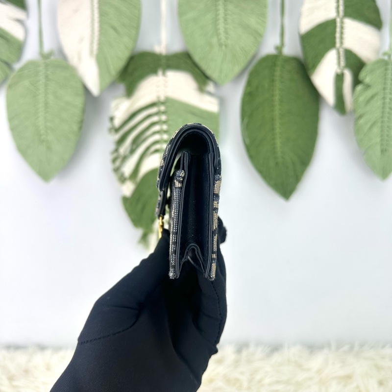 DIOR Saddle D字 緹花拼真皮卡片包 全套有單-1