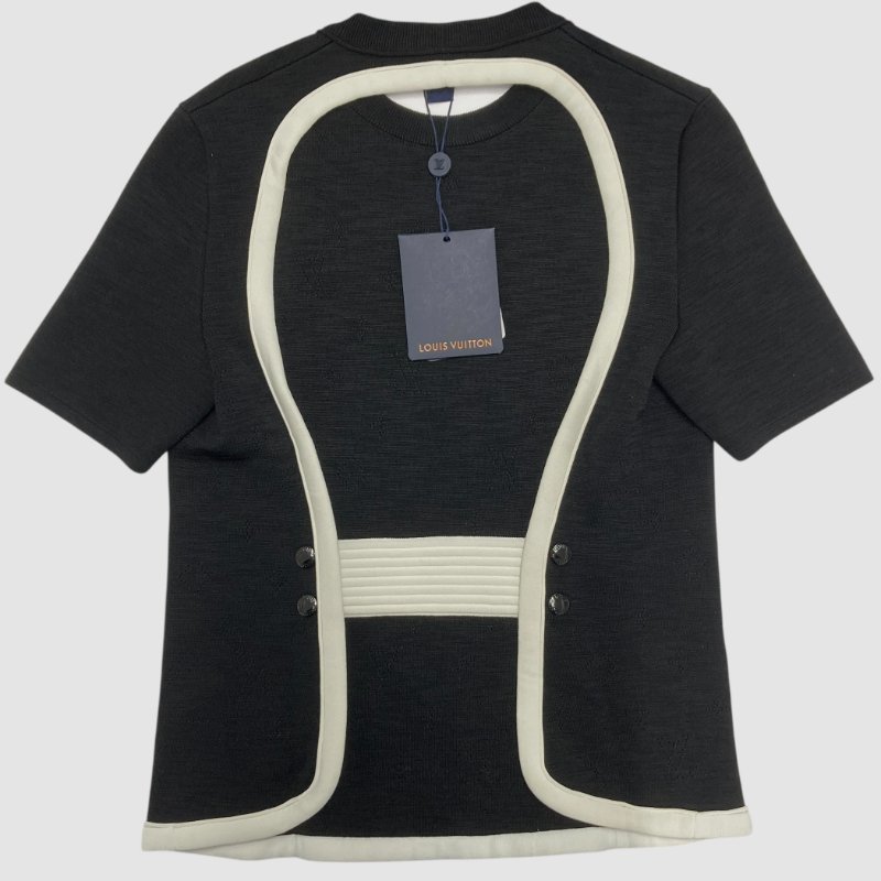 LOUIS VUITTON 路易威登 露背短袖針織上衣 黑×白 XS 全新品-1