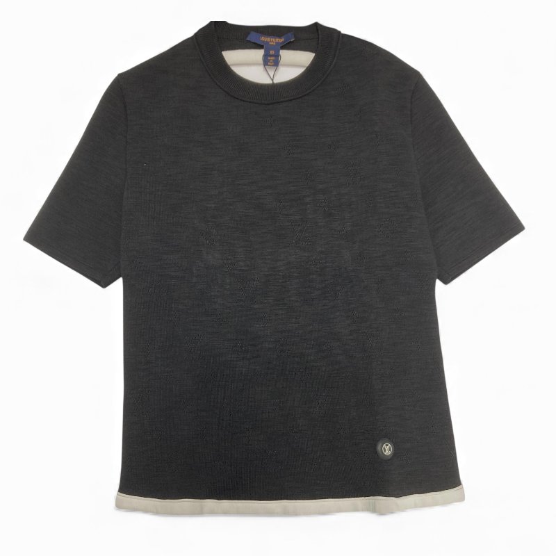 LOUIS VUITTON 路易威登 露背短袖針織上衣 黑×白 XS 全新品-0
