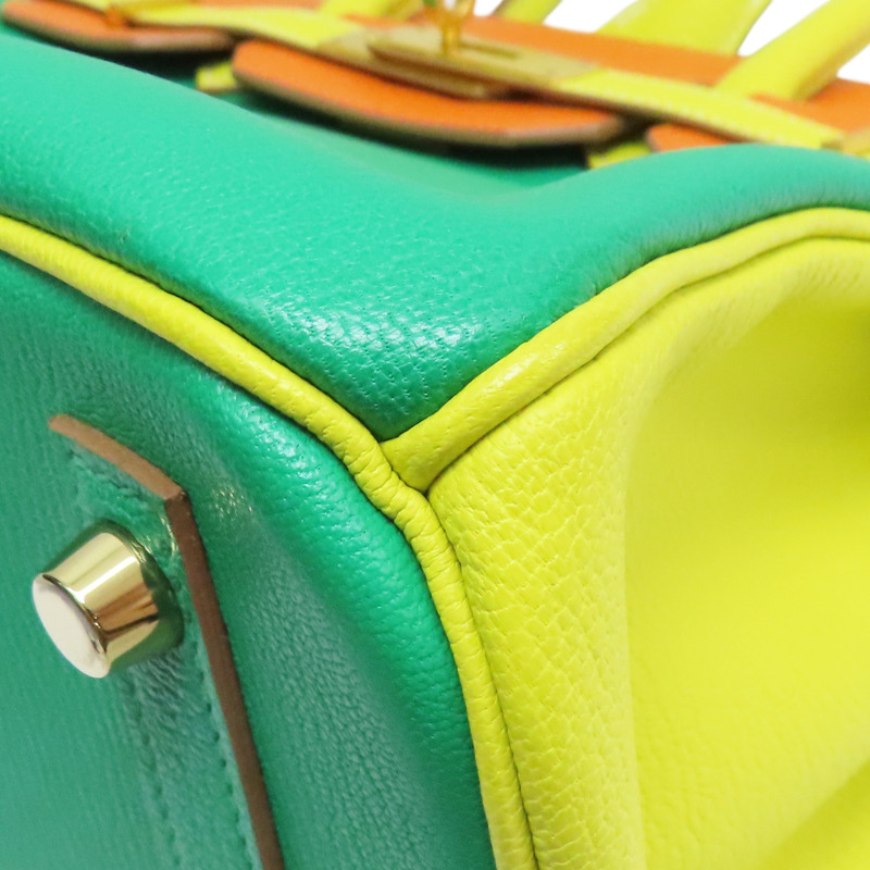 澄/黃/綠色 山羊皮 Birkin30 柏金包 手提包 口Q刻 金釦 (SP order)【HERMES 愛馬仕】 口Q-10